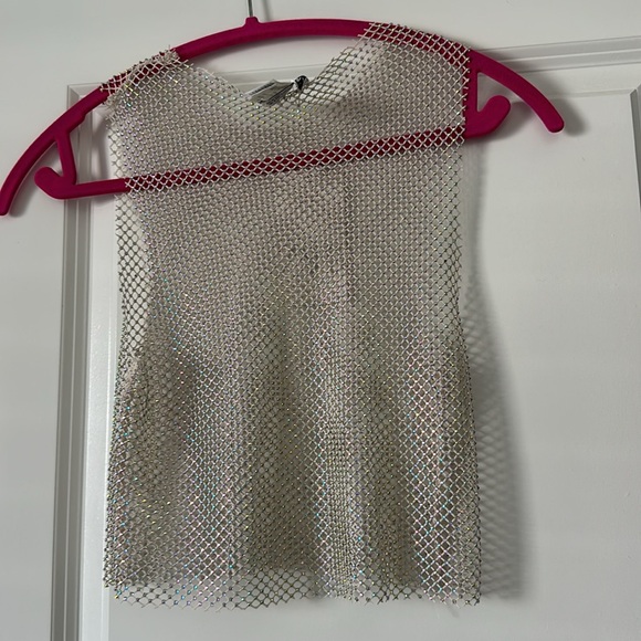 ZARA Mesh Rhinestone Tank Top Sz S - Picture 5 of 8